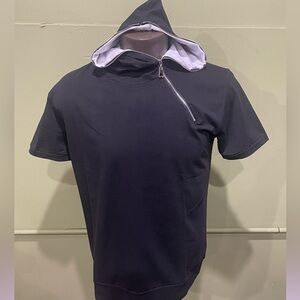 Vassari Black Short Sleeve Hoodie with Zipper modern fit